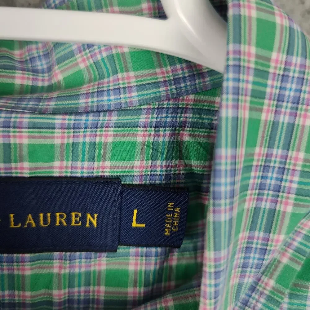 Polo Ralph Lauren Button Up Shirt Mens Large L Tartan Plaid Blue Small Pony